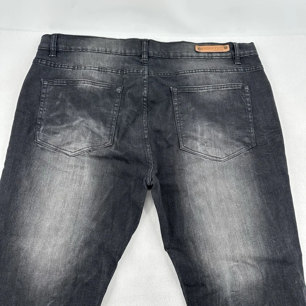 Evolution In Design Mens Faded Black Whiskered Stretch Jeans 40x32 Straight Leg